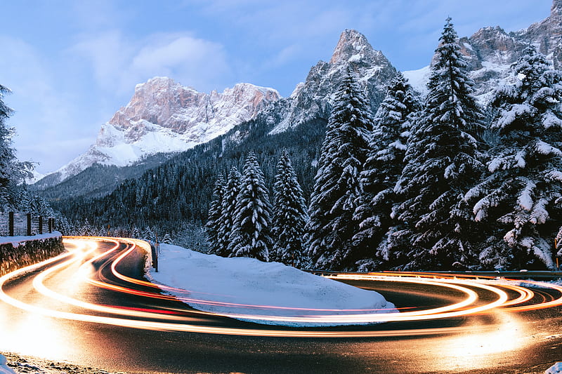Long Exposure Road Timelapse Winter , long-exposure, road, time-lapse, winter, nature, HD wallpaper