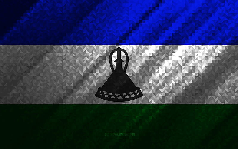 Flag of Lesotho, multicolored abstraction, Lesotho mosaic flag, Lesotho, mosaic art, Lesotho flag, HD wallpaper