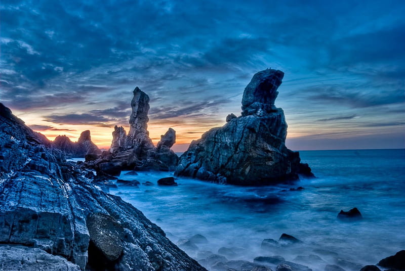 Forever Blue, rocks, sky, blue, ocean, HD wallpaper | Peakpx