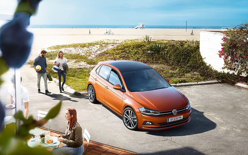 Volkswagen Polo, 2018 front view, exterior, bronze hatchback, family cars, new bronze Polo, German cars, Volkswagen, HD wallpaper
