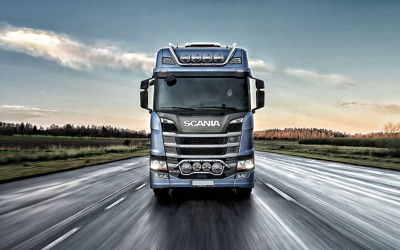 Scania R450, 2019, front view, truck on the highway, trucking, delivery concepts, new trucks, Scania, HD wallpaper