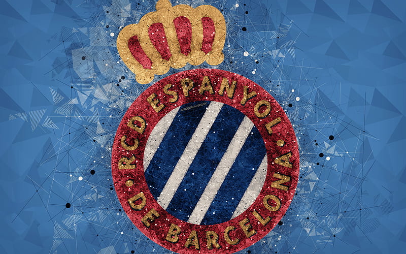 RCD Espanyol creative logo, Spanish football club, Barcelona, Spain, geometric art, blue abstract background, LaLiga, football, emblem, Espanyol FC, HD wallpaper