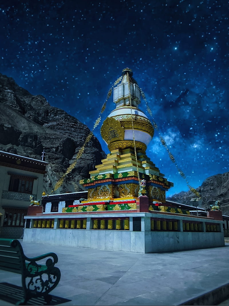 Starry night, himalaya, sky, trekking, history, nightsky, spitivalley, alone, mountain, Buddha, himalayas, lost, spiritual, ladakh, positivevibes, HD phone wallpaper