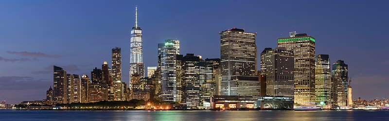 Panorama of Lower Manhattan, New York City Ultra, City, Manhattan, Skyscrapers, panorama, Lower, newyork, newyorkcity, viewed, GovernorsIsland, HD wallpaper