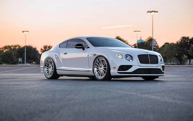 Bentley Continental GT, 2018, front view, white luxury coupe, tuning Continental, British sports cars, Bentley, HD wallpaper