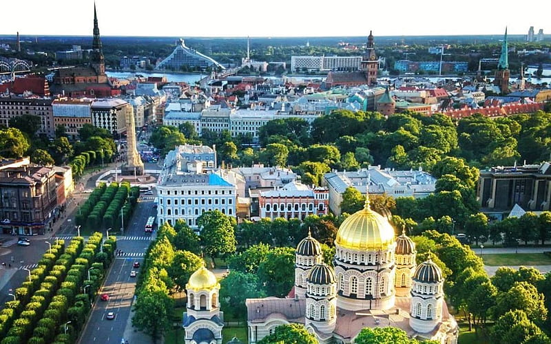 Riga, Latvia, parks, city, Riga, houses, Latvia, church, HD wallpaper