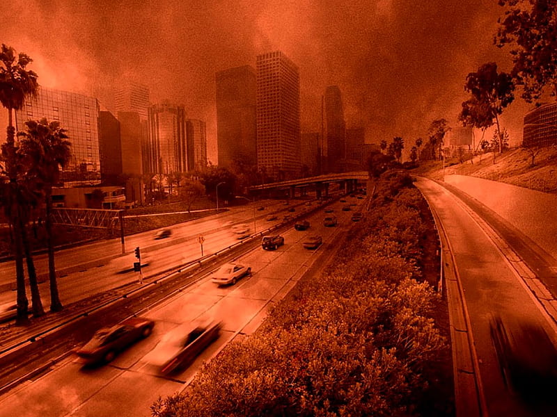 Smog way, red, carros, smog, city, way, HD wallpaper