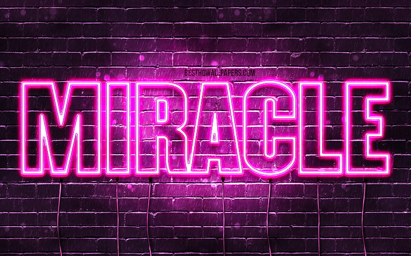 Miracle with names, female names, Miracle name, purple neon lights, horizontal text, with Miracle name, HD wallpaper