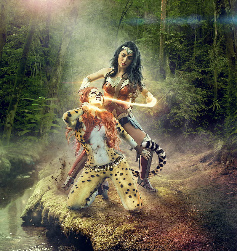 Wonder Woman vs Cheetah Art, HD phone wallpaper