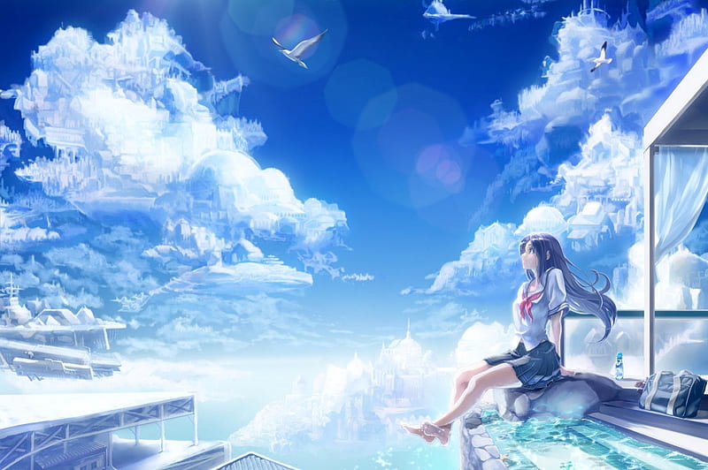 Living in the Sky, pretty, scenic cg, bonito, sweet, nice, fantasy, anime,  hot, HD wallpaper | Peakpx