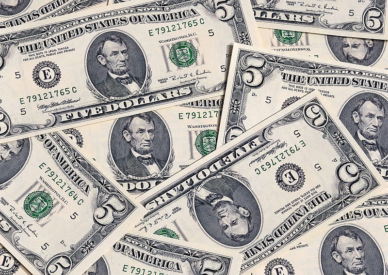 5 Dollar Bills, bills, 5, money, notes, dollars, currency, paper, HD wallpaper