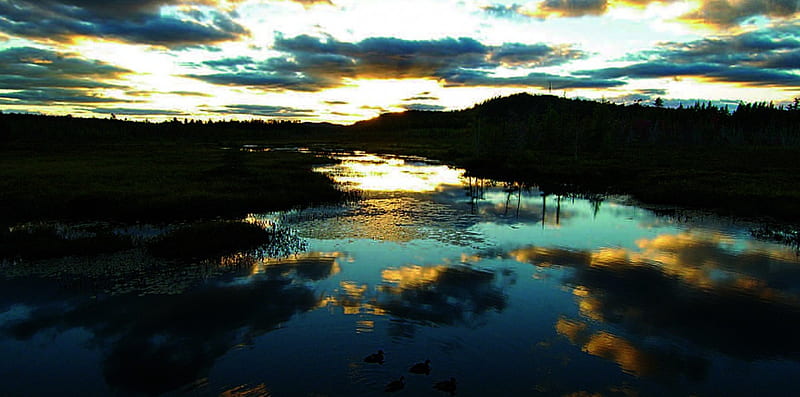 Adirondack State Park, New York, newyork, shadow, sunset, park, state, adirondack, sky, clouds, lake, water, nature, reflection, HD wallpaper