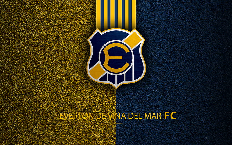 Everton de Vina del Mar FC logo, leather texture, Chilean football club, emblem, Primera Division, blue yellow lines, Vina del Mar, Chile, football, HD wallpaper