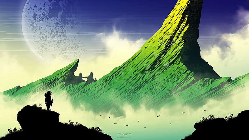 silhouette, mountains, art, vector, landscape, HD wallpaper