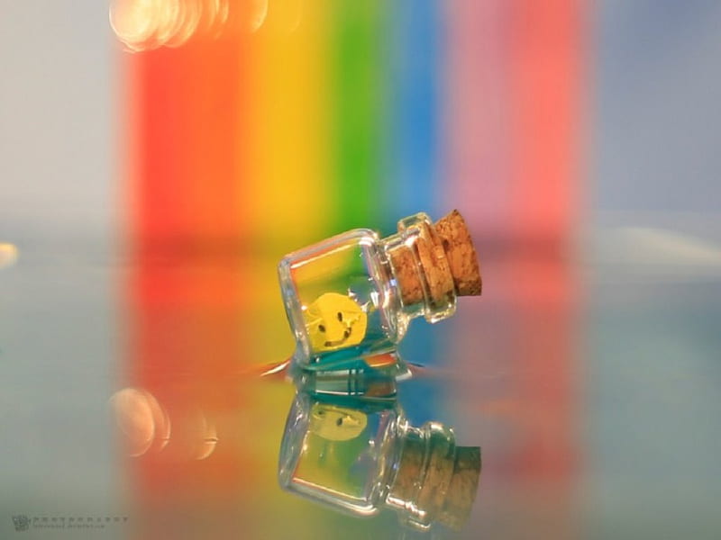 :), stripes, bokeh, bottle, cork, mirror, rainbow, smile, reflection, HD wallpaper