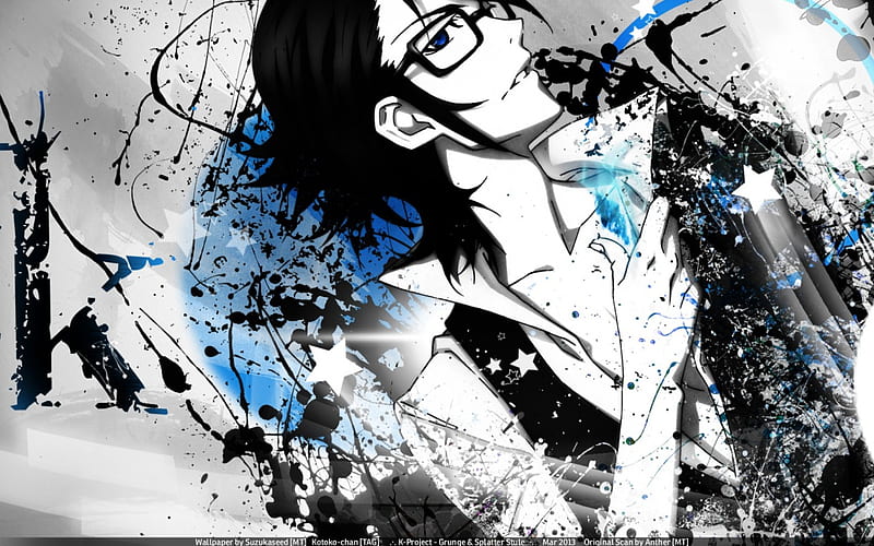 .·. K-Project Grunge & Splatter Style .·., Glasses, Fushimi Saruhiko, K-Project, Blue Eyes, HD wallpaper