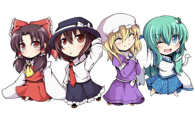 Anime, Touhou, Sanae Kochiya, Reimu Hakurei, Maribel Hearn, Renko Usami