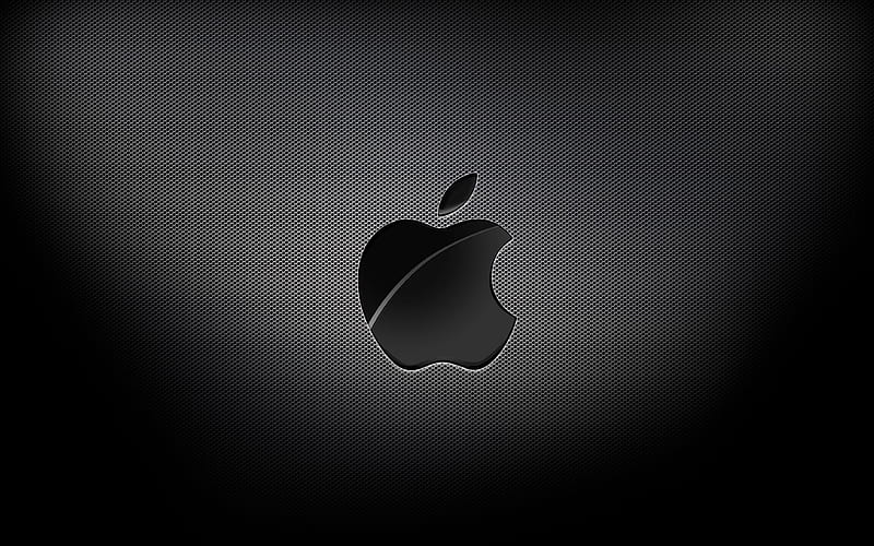 Apple black logo, black grid backgrounds, brands, Apple logo, grunge ...