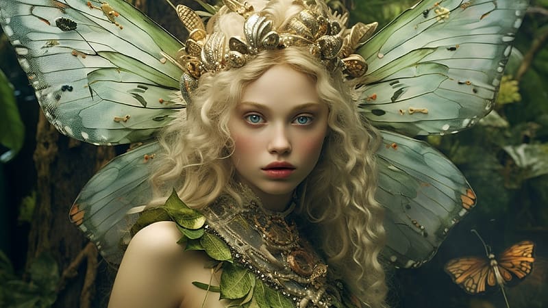 Faerie Princess Digital Art, Blonde Fairy with Butterfly Wings