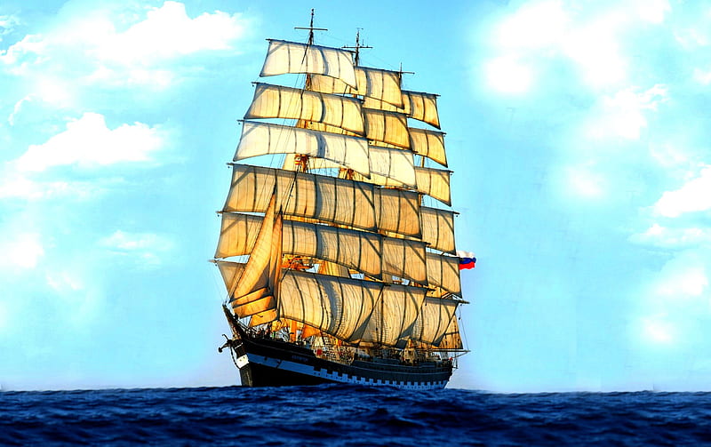 SAILING SHIP, nose, ship, Krusenstern, Buck, Bark, masts, sails, HD wallpaper