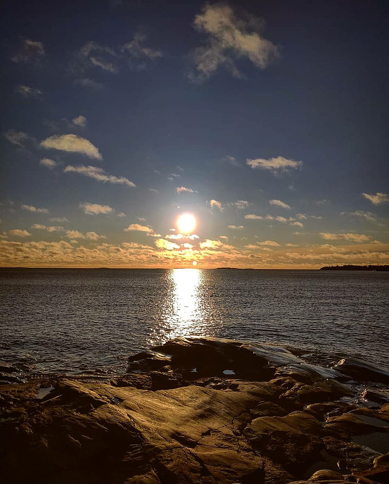 Sun in Winter, day, finland, ocean, reflection, sea, sunny, HD phone wallpaper