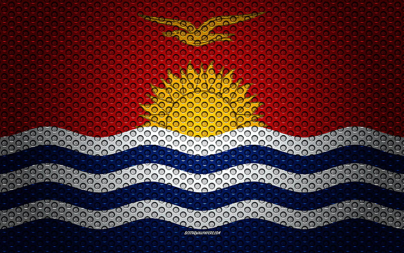 Flag of Kiribati creative art, metal mesh texture, Kiribati flag, national symbol, Kiribati, Oceania, flags of Oceania countries, HD wallpaper