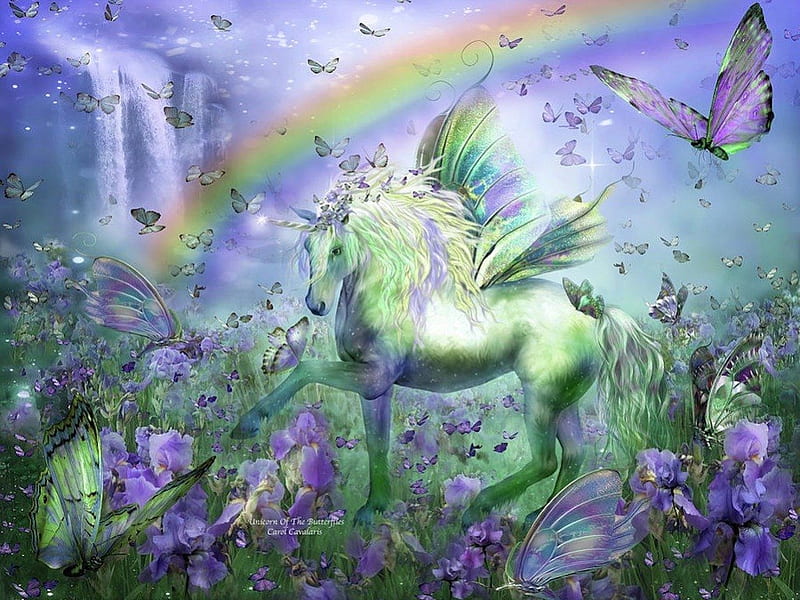Unicorn of Butterflies for My Wonderful Friend/Online Mom Flutterby1948 *Sheryl*, unicorn, rainbow, lavender, fairytale, abstract, fantasy, butterfly, purple, friendship, flowers, flutterby1948, HD wallpaper