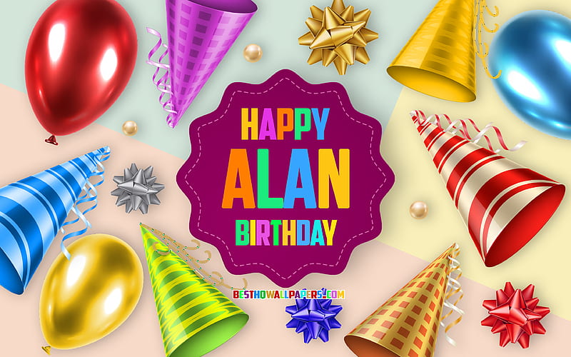 Happy Birtay Alan Birtay Balloon Background, Alan, creative art, Happy Alan birtay, silk bows, Alan Birtay, Birtay Party Background, HD wallpaper