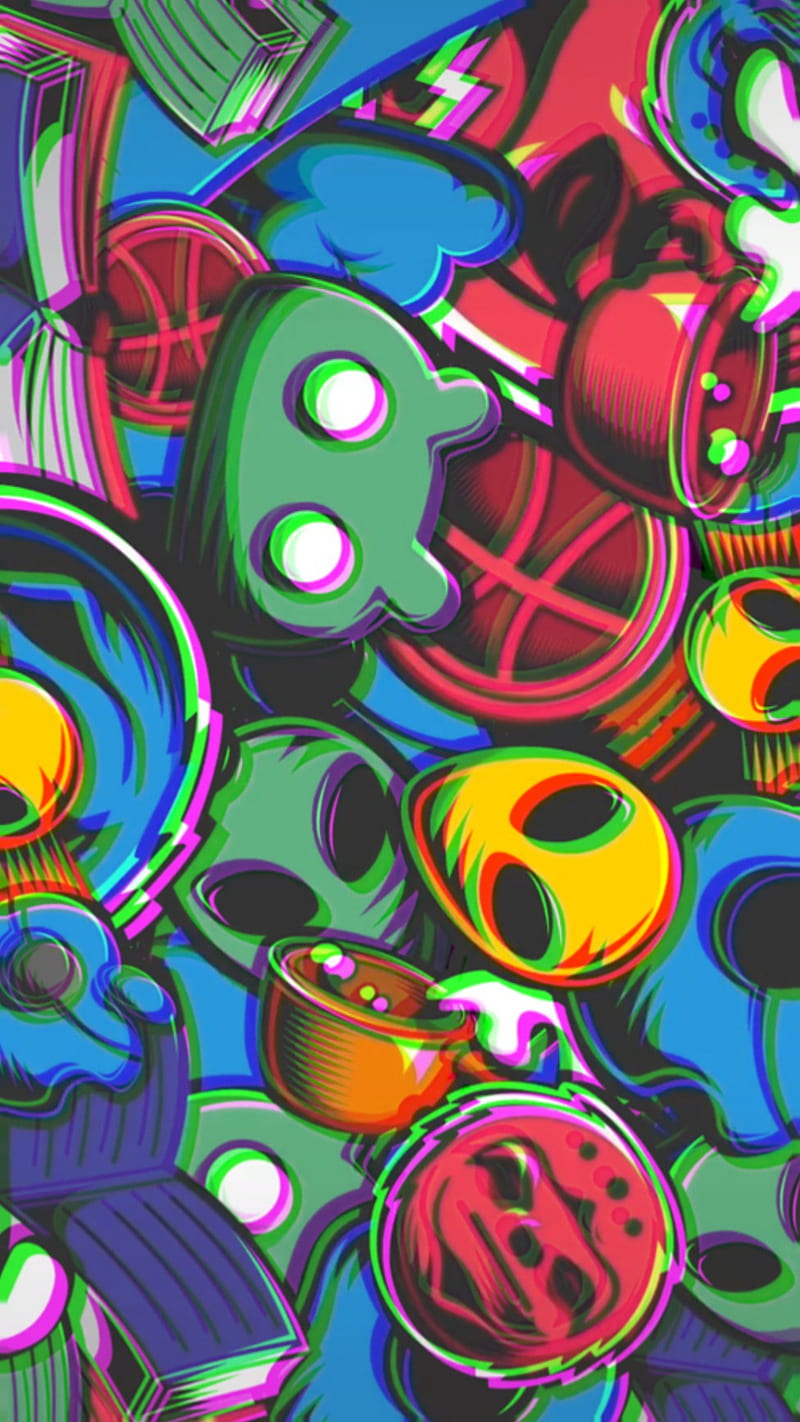 Sticker Bomb, alien, android, emoji, fun, mix, party, HD phone wallpaper