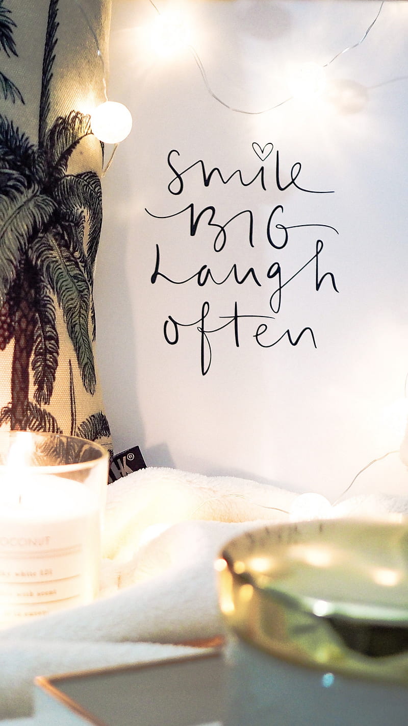 Smile Big Laugh Often , art, candle, motivation, inscription, inspirational, quote, HD phone wallpaper