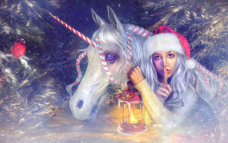 Finding Christmas, lantern, christmas, unicorn, decoration, holly, HD wallpaper