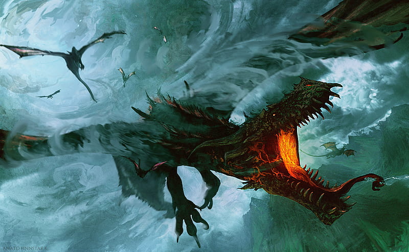 dragons, roar, flames, fire, fight, flying, storm, wings, Fantasy, HD wallpaper