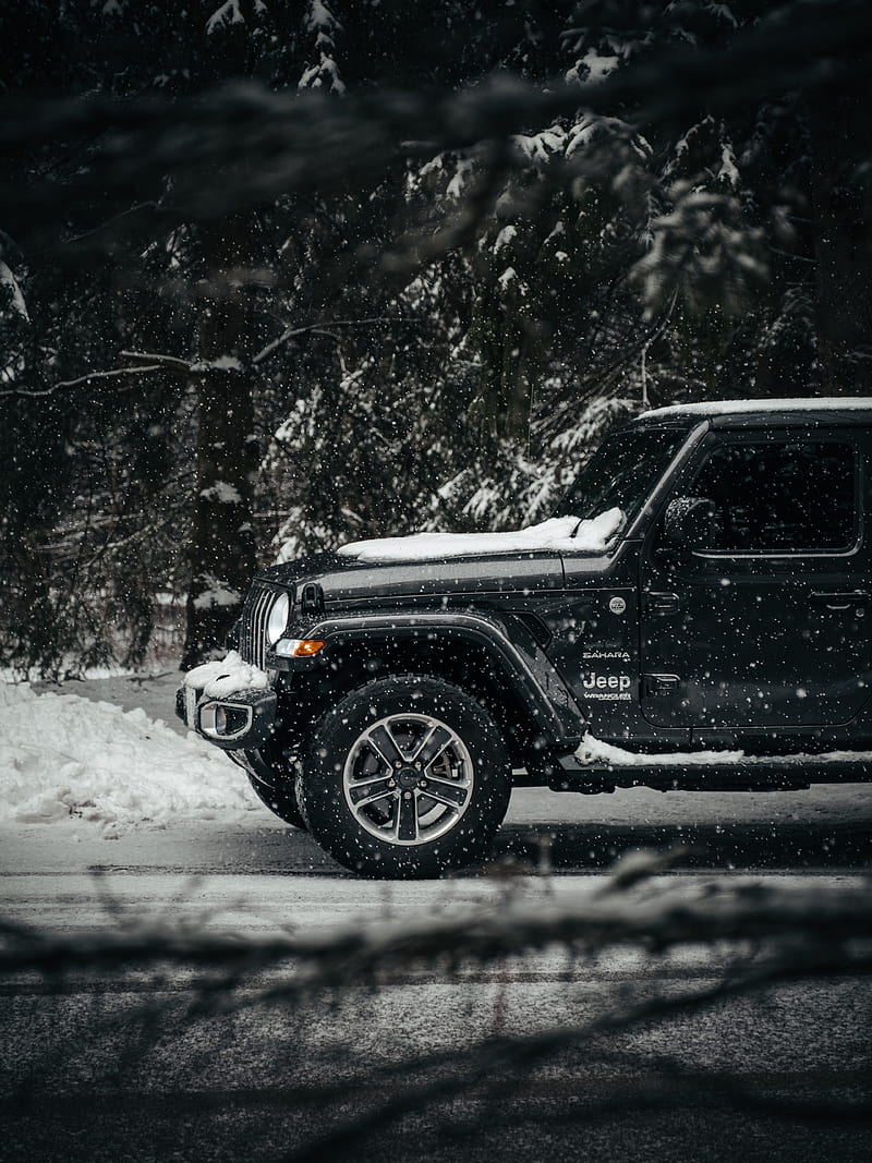 Jeep wrangler, jeep, car, suv, black, snow, HD phone wallpaper | Peakpx