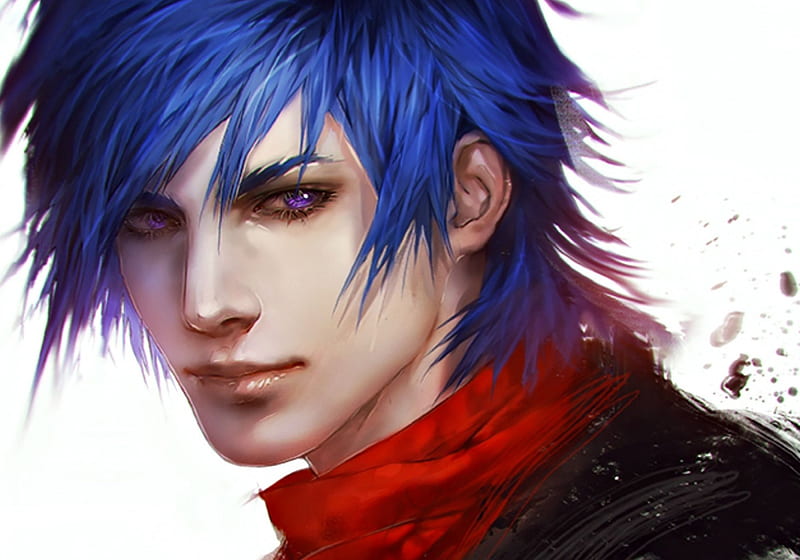 Blue-haired anime male digital art - wide 7
