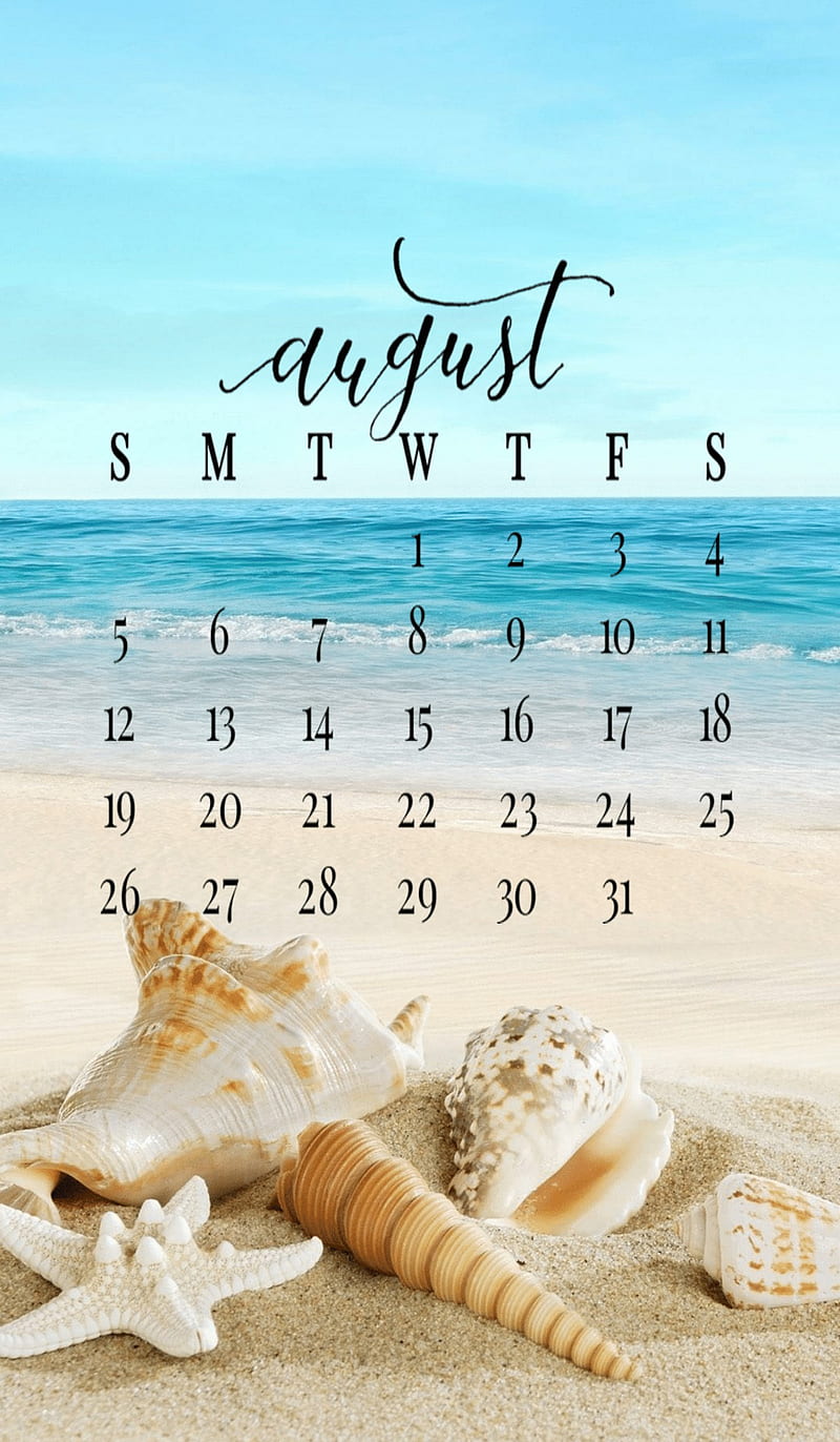 August 2018, beaches, calendar, summer, HD phone wallpaper