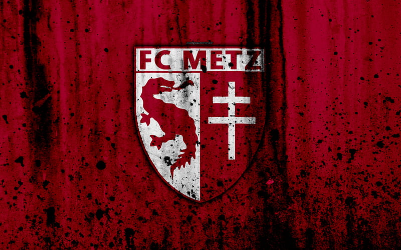 FC Metz logo, Ligue 1, stone texture, Metz, grunge, soccer, football club, metal texture, Liga 1, Metz FC, HD wallpaper