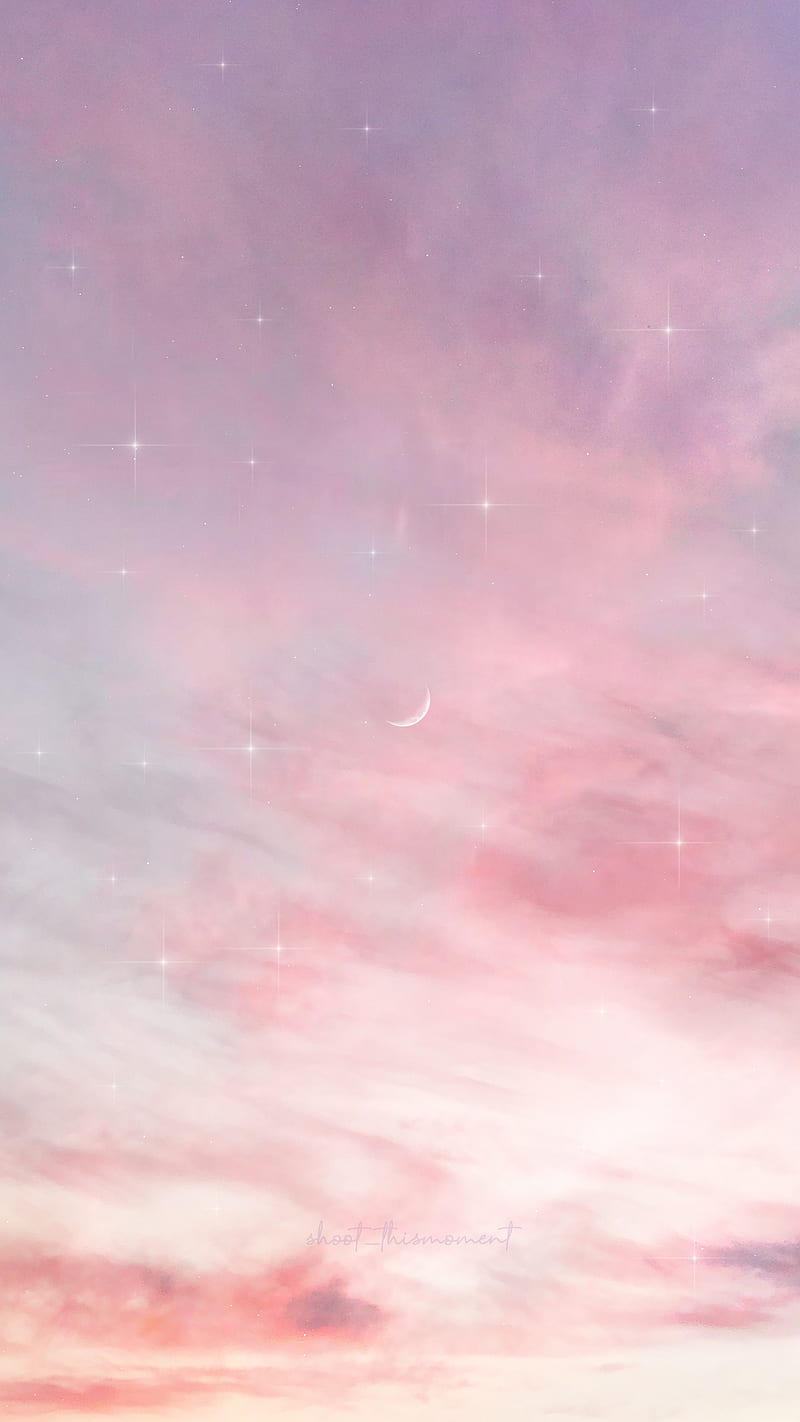 Soft sky, Soft, aesthetics, cloudscape, crescent, dream, dreamy, moon, pink, pink aesthetics, pink hour, shoot_thismoment, skycape, soft aesthetics, sparkles, stars, sunset, vaporwave, HD phone wallpaper
