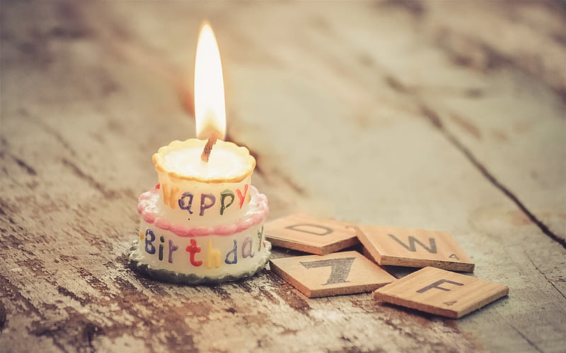 Happy Birtay, burning candle, cake, fire, flame, birtay decoration, congratulations, HD wallpaper