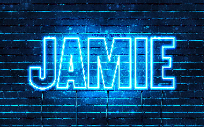 Jamie with names, horizontal text, Jamie name, blue neon lights, with Jamie name, HD wallpaper