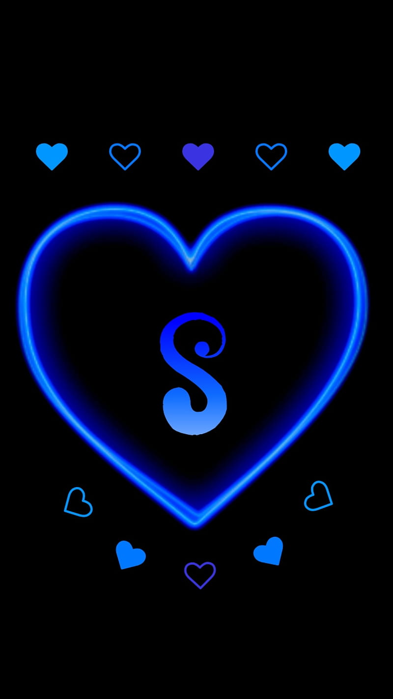 A dark blue S, alphabet, black, cute, corazones, initials, letter ...