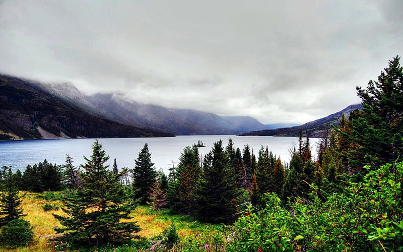 st.mary lake in montana, stmary, lake, montana, HD wallpaper