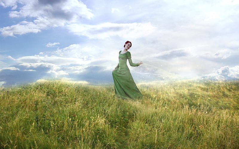 Dont think I feel it, fantasy, clouds, woman, green, HD wallpaper | Peakpx