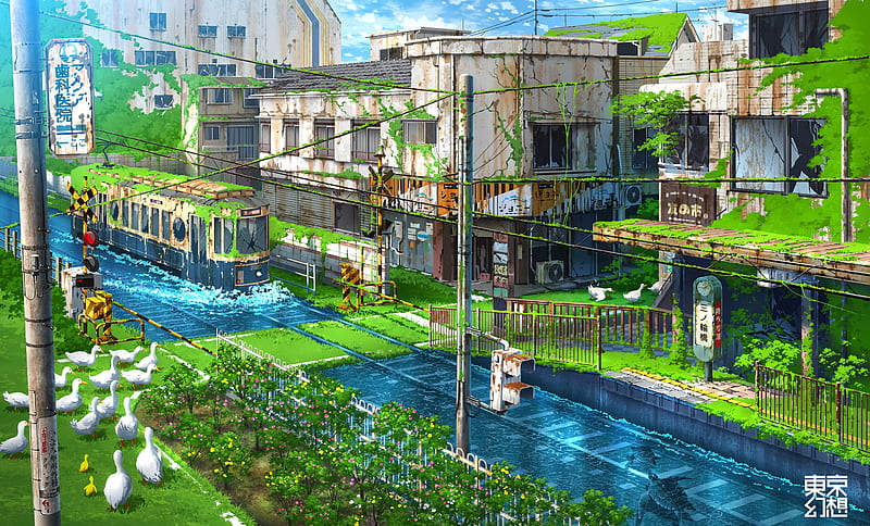 Anime apocalypse, ruins, green, post-apocalyptic, buildings, fresh water,  Anime, HD wallpaper | Peakpx
