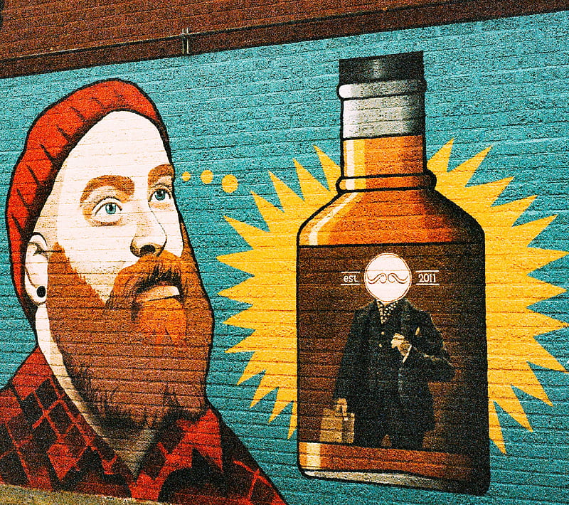 Whiskey 7, beard, graffiti, hat, man, orange, paint, plaid, toque, wall, HD wallpaper