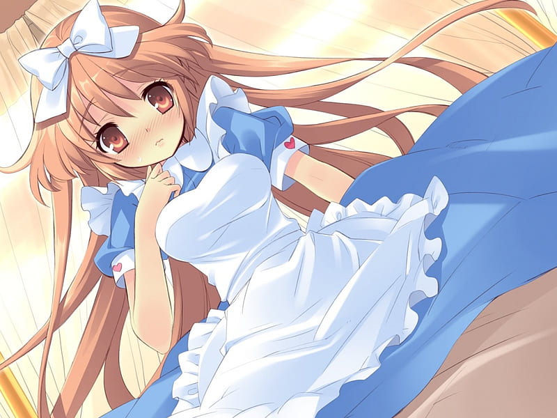 Cute waitress, Cute, Waitress, Anime, Orange, Blue, HD wallpaper