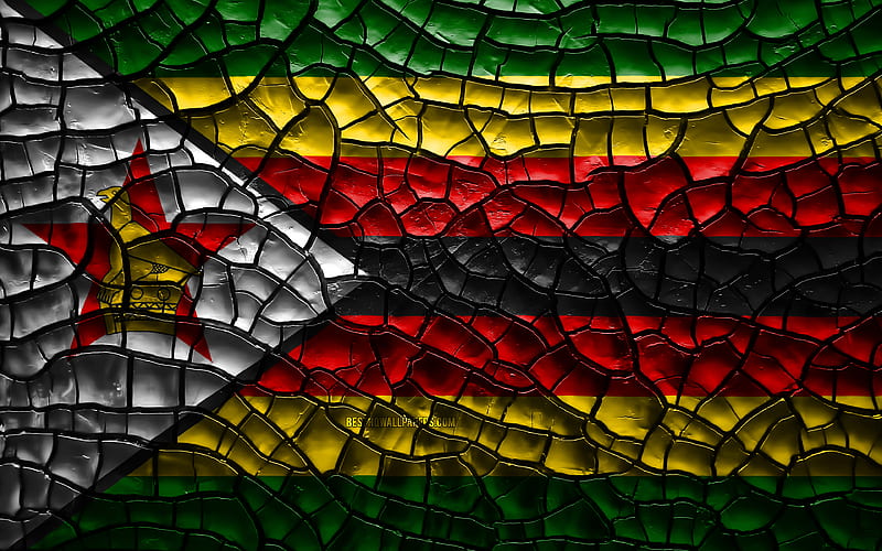 Flag of Zimbabwe cracked soil, Africa, Zimbabwean flag, 3D art, Zimbabwe, African countries, national symbols, Zimbabwe 3D flag, HD wallpaper