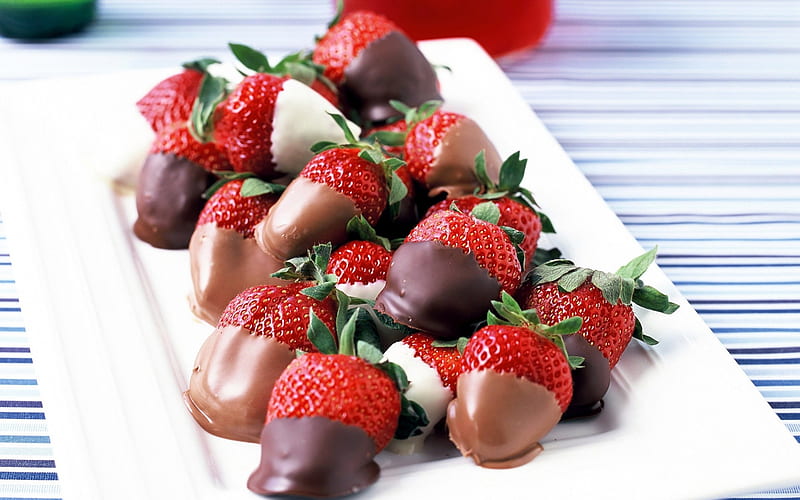 strawberries in chocolate, romance, sweets, dessert, strawberries, berries, HD wallpaper