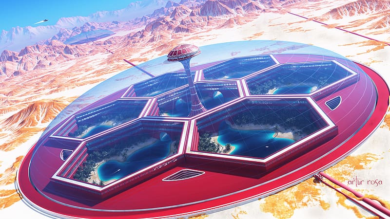 Desert, City, Sci Fi, Dome, Oasis, Futuristic, HD wallpaper