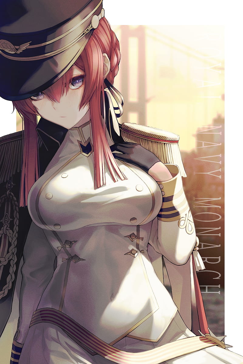 azur lane, monarch, military uniform, hat, beautiful anime girl, anime games, Anime, HD phone wallpaper