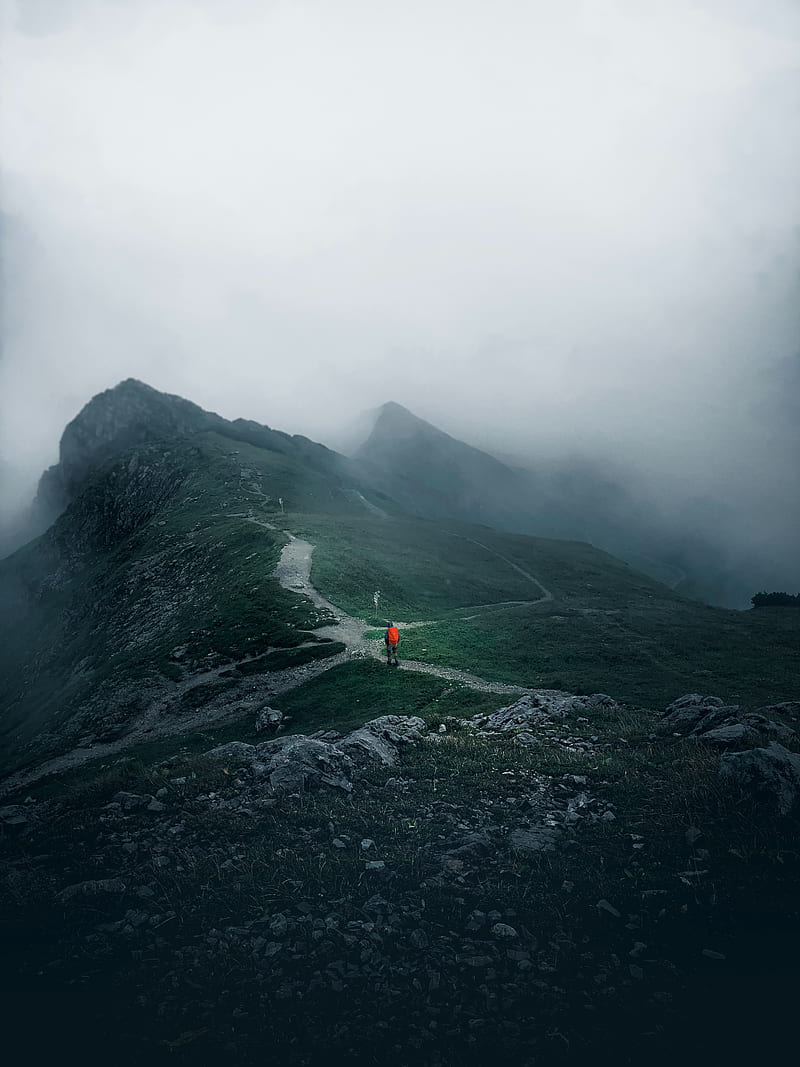 traveler, travel, loneliness, alone, mountains, fog, HD phone wallpaper